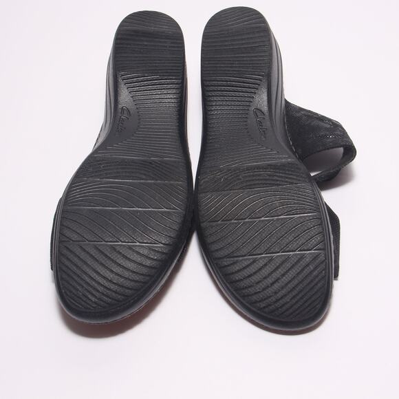 Clarks Merliah Charm Adjustable Fabric Strap Slide Wedge Size 9.5M Black - Picture 7 of 8